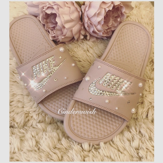 Pearl and Bling Nike Benassi Slides / Bling Pool Sliders / Etsy