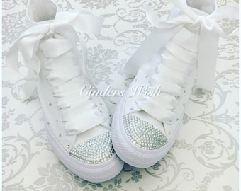 Swarovski Crystal Converse: All White High Top Wedding Bride Shoes