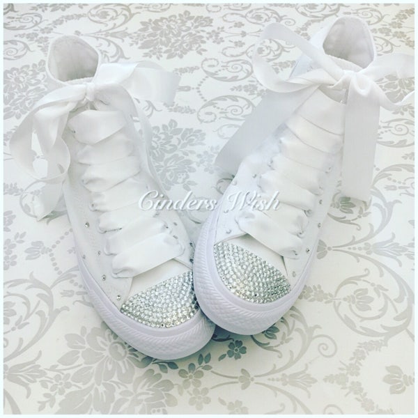 All white Swarovski sparkle converse / high top bling converse / customised diamante converse / wedding converse / Bride Converse / Bride