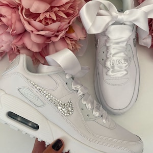 Bridal Ribbon detail Nike air max 90s Married name trainers / Custom bling Nikes / Wedding Nikes / Bling sneakers trainers / wedding date