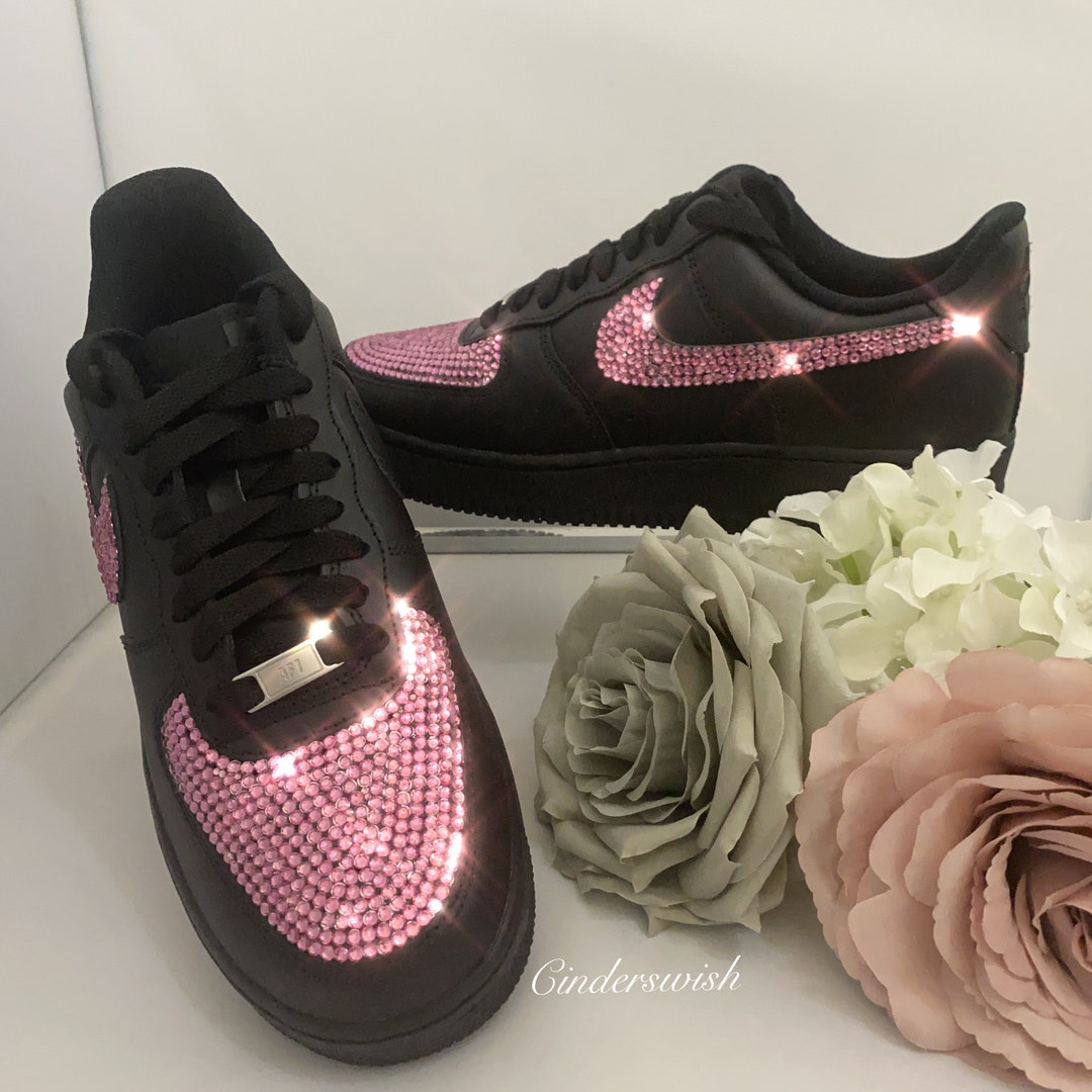 Black Adult Size Nike Air Force Ones Full Toe Area Sparkled Any