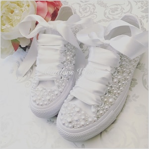 Luxury all white Wedding Converse pearl sparklers / White All over converse / Bridal converse / Wedding converse / Pearl converse