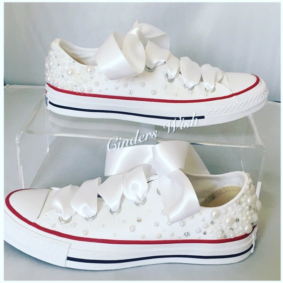 White Pearl Converse Outsides of Shoes Embellished Wedding Converse Bridal Chucks Bridal Converse Crystal Shoes Bridesmaid M Etsy