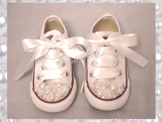 Childrens Pearl Converse Kids Converse White Converse Vintage Unique Sneakers Pearl Chucks Bling Converse Etsy Ireland
