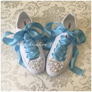 Pearl and Baby blue crystal Converse / bridal converse / wedding converse/ bride converse / blue converse  / unique sneakers