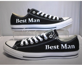 Wedding mens converse / best mans converse / usher converse / grooms converse / black converse / unique converse / just married