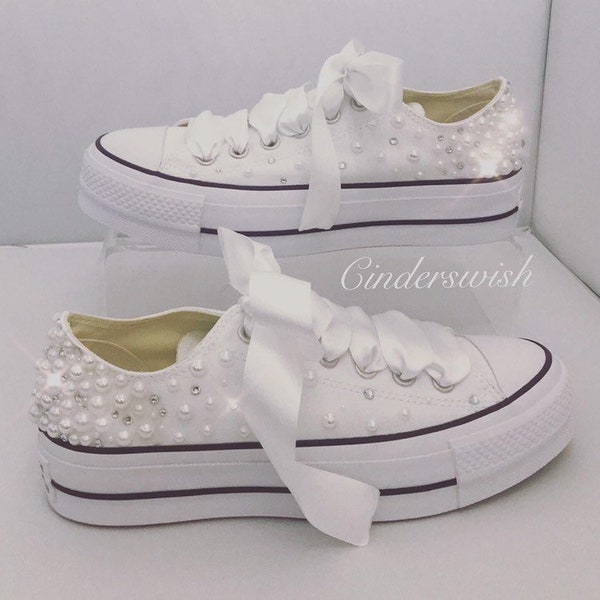 Pearl Platform Converse / Wedding Converse / Swarovski wedding converse / Pearl fade converse / wedding sneakers / flatforms