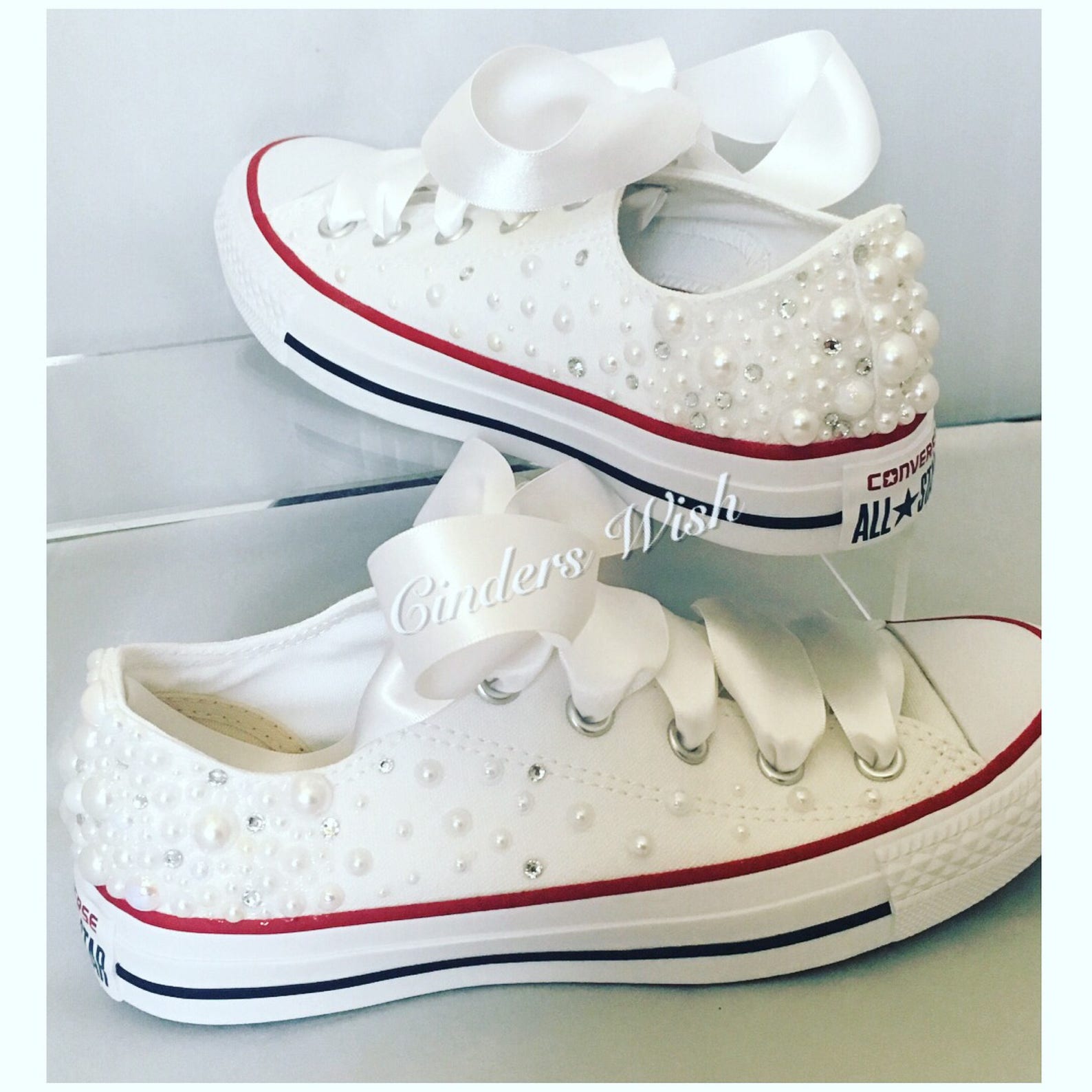 White Pearl Converse outsides only / Wedding converse / | Etsy