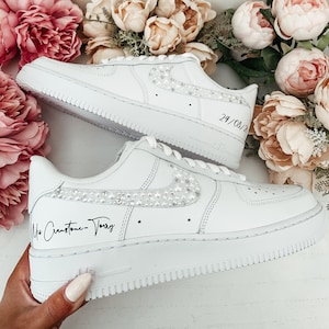 Wedding Pearl & Swarovski Nike AirForce 1 with married name-any colour/ Wedding Nikes / Custom Nike Air Force 1 / Wedding trainers