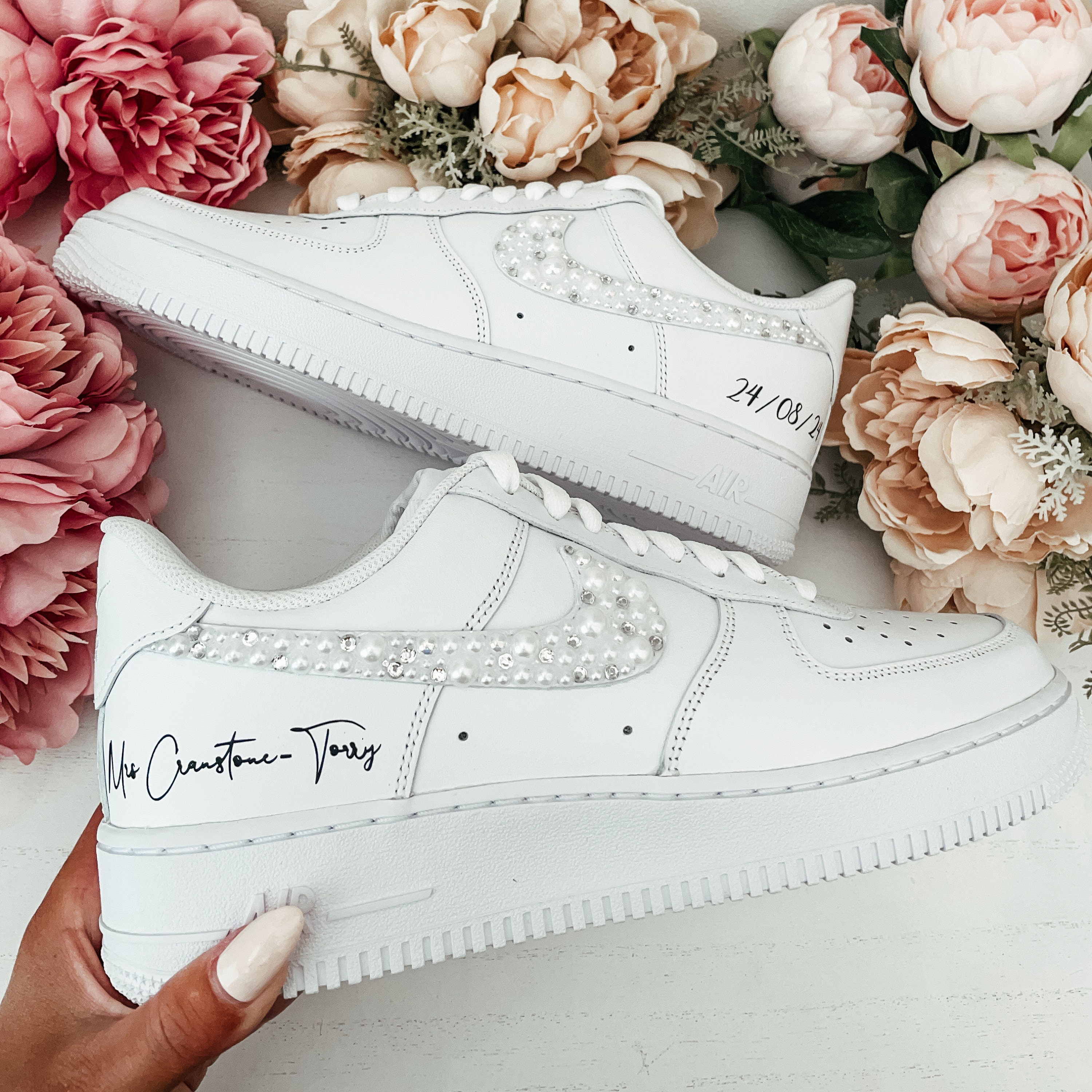 Wedding Pearl & Swarovski Nike Airforce 1 With Married Name-any Colour