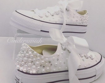 Pearl Platform Converse / Wedding Converse / Swarovski wedding converse / Pearl fade converse / wedding sneakers / flatforms محل اوبرا Pearl Platform Converse / Wedding Converse / Swarovski wedding converse / Pearl fade converse / wedding sneakers / flatforms محل اوبرا