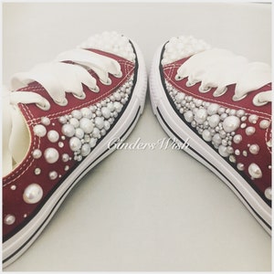 Pearl Converse /Burgundy Wedding converse/Bridal chucks / Bridal converse / Crystal shoes/ bridesmaid converse / pretty converse / maroon