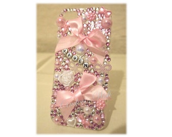 Pink phone case / pearls phone case / bows phone case / name phone case / personalised phone case / pretty phone case