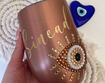 Rose Gold Evil Eye Tumbler: Personalized Insulated Travel Mug