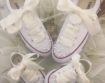 Mummy & Me matching Wedding shoes / Bride and Flowergirl wedding Converse/ Matching wedding converse / wedding bling Converse