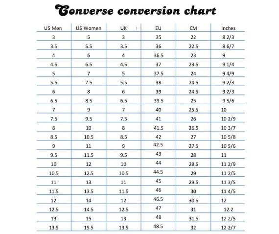Converse conversion chart hot sale
