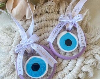 Lilac Turkish Evil Eye Charm / Luxury satin ribbon Cinders Wish hanging nazar / Good luck charm / Turkish Cypriot hanging decor