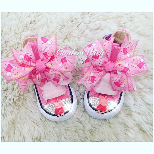 Peppa pig Swarovski Converse / girls converse / pink converse/ bling toe / infant converse / personalised shoes / customised converse