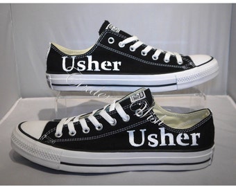 Wedding mens converse / best mans converse / usher converse / grooms converse / black converse / unique converse / just married