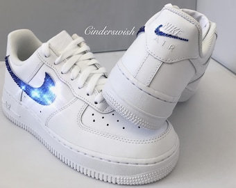 Adult size Swarovski Custom Nike Air Force ones with 4 ticks and back tick sparkled / Bling Nikes / White Nikes / Sparkly Nikes /Swoosh