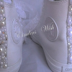 Leather Tall Pretty Pearl Trim Converse / Bridal Pearl converse / Wedding converse/ Bride converse /Customised converse /Unique sneakers image 3