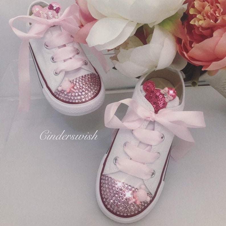 Minnie mouse Converse / bling converse/ girl converse / bling toe converse / pink converse/ Disney Converse image 1