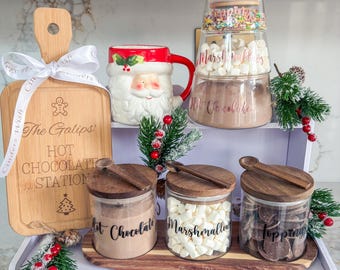 Luxury Personalised Board and Glass Hot Chocolate Station set  / Hot Chocolate tray with spoons / Christmas hot chocolate/ Christmas board