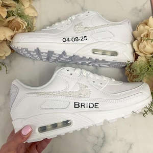 Bridal Pearl Nike air max 90s Married name trainers / Custom bling Nikes / Wedding Nikes / Bling sneakers trainers / Custom shoes