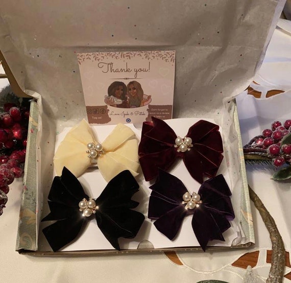 Stunning Pearl Big Velvet Hair Bows / Velvet Hair Clips