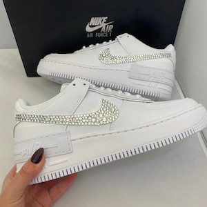 Custom Swarovski Shadow Nike Air Force ones in pure White /Swarovski Nikes / Custom Nikes / Sparkly Nikes / Bling Sneakers/wedding nike