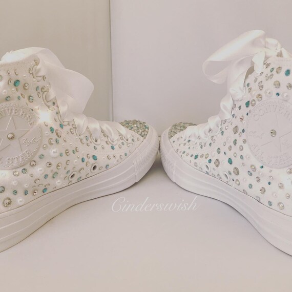 Adult Swarovski Scattered All White Wedding Converse / Bridal - Etsy  Australia