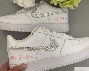 Wedding Custom Nike AirForce 1 with married name / Wedding Nikes / Custom Nike Air Force 1  / Sparkly Nikes / Bride trainers /Bridal nikes