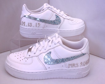 Swarovski Nike Air Force to match colour theme Blue Bling Nikes White  Nikes Sparkly Nikes Bling Sneakers Custom nikes
