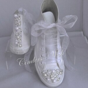 Leather Tall Pretty Pearl Trim Converse / Bridal Pearl converse / Wedding converse/ Bride converse /Customised converse /Unique sneakers image 4