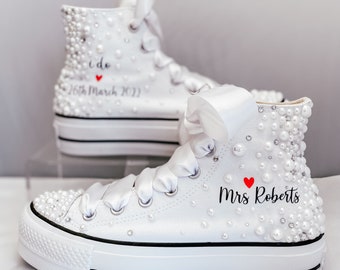 High top Name Pearl Platform Converse / Wedding personalised Converse / I do Converse / Pearl Converse / Custom Converse / wedding day shoes