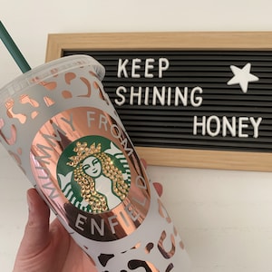 Personalized Rose Gold Leopard Starbucks Cup with Swarovski Crystals