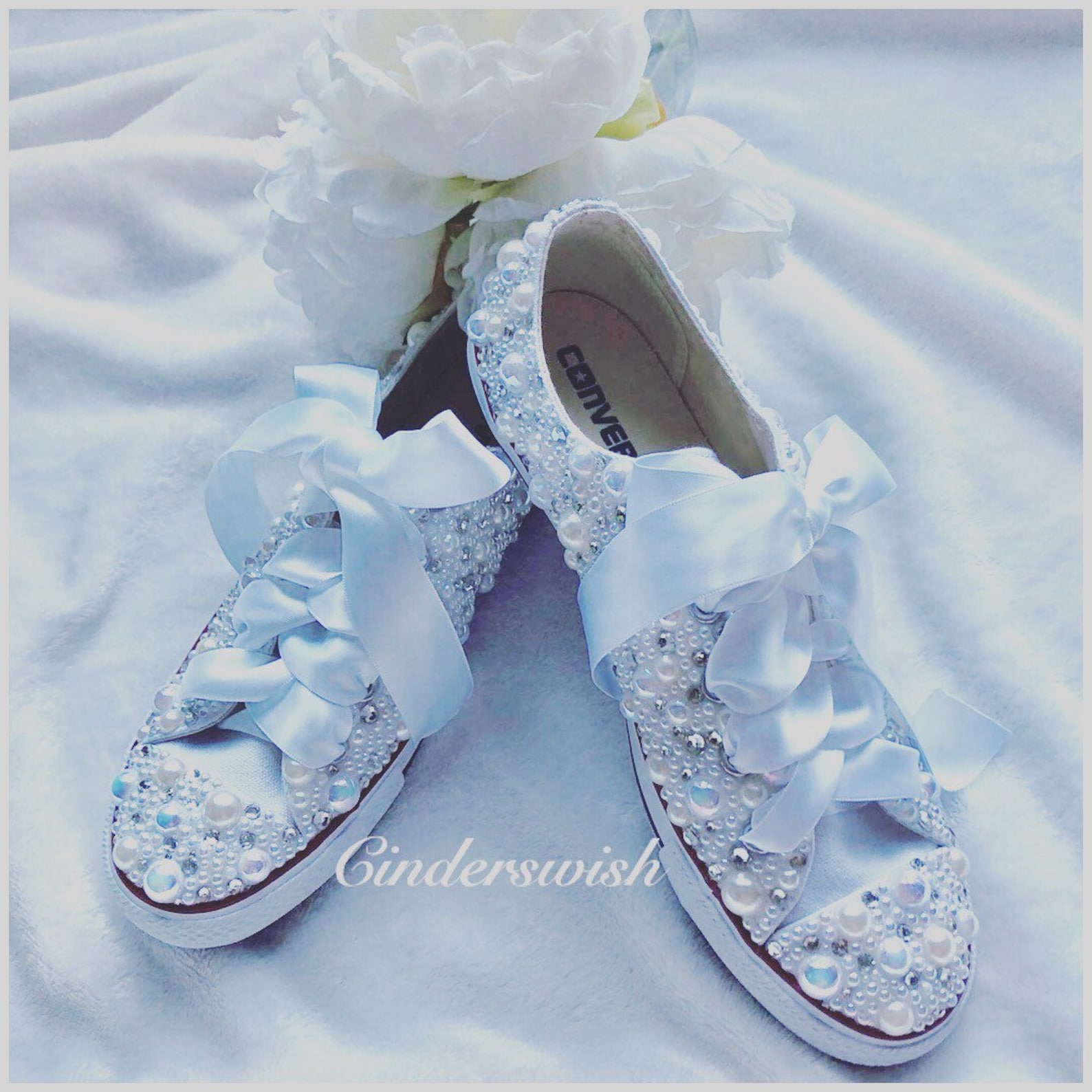 dainty luxury pearl sparklers / all over converse / bridal converse / wedding converse / pearl converse / ballet converse/