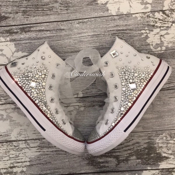 Childrens High top Crystal teardrop converse/Sparkle kids converse/wedding converse/sparkle sneakers/prom converse/ bridesmaid converse/