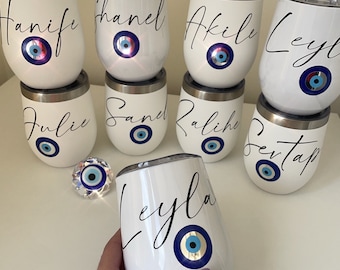 Personalized Turkish Evil Eye Insulated Tumbler: Good Luck Coffee Cup