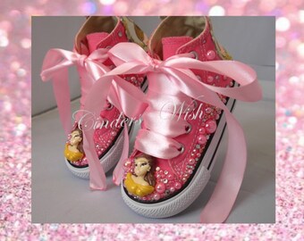 Belle pearl Converse / Disney princess converse / kids pearl converse / pink sparkly converse / character sparkly converse