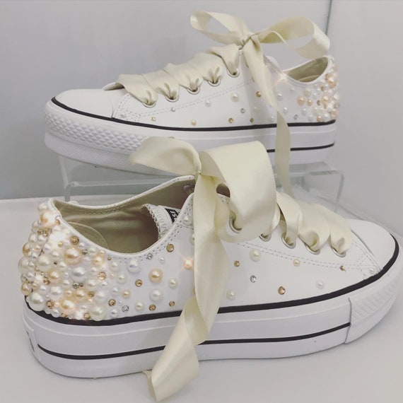 oversvømmelse Great Barrier Reef Anemone fisk Rose Gold Pearl Platform Converse / Ivory Wedding Converse / - Etsy