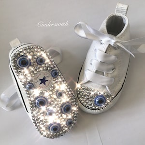 Swarovski Crystal Baby Converse: White Shoes with Turkish Nazar