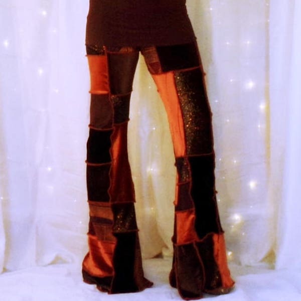 Velvet Bell Bottom Flares, High Waisted Velvet Pants, Belly Dance Pants, Bell Bottoms, Patchwork Flare Leggings, Hippie Festival Pants, Flow