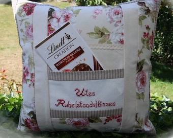 Retirement gift, pension, pension - pillowcase with text and name, rose pattern light pink pink/red - approx. 40 x 40 cm
