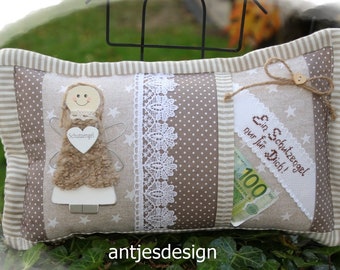 Schutzengel für Dich, Kissen, Shabby Landhaus,Geschenk Geburtstag, Oma, Mama, Freundin, Name,  personalisierbar, grau, weiß oder beige, weiß