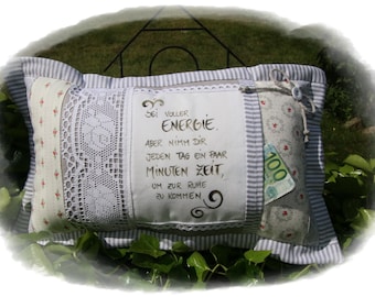 Shabby cushion with saying, take time, break, dream, grey white, mother, sister, girlfriend, gift for woman, approx. 42 x 24 cm