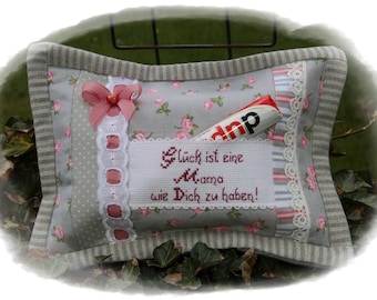 Lavender pillow, gift for mom, Mother's Day, birthday, happiness is to have a mother like you, roses, relaxation pillow gray rose approx. 26 x 18 cm