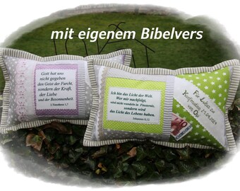 Geschenk Konfirmation Kommunion Firmung, Jugendweihe, Taufe, Kissen mit eigenem Wunschtext Psalm Bibelvers unf  Name,  Geldgeschenk