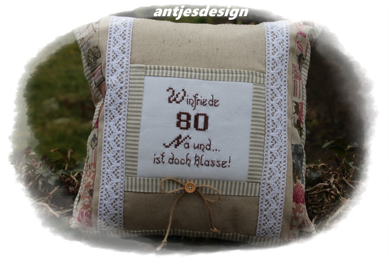 Geburtstag Geschenk 70. / 75./ 80. Geburtstag Frau Kissenbezug Shabby, Name, Spruch, beige weiß Geschenk Oma, Tante, Freundin Bild 6