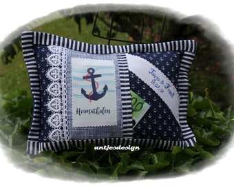 Hochzeit, Namenkissen Hochzeit,  Geldgeschenk,  Heimathafen, Hochzeitsgeschenk personalisiert, maritimes Kissen blau weiß, maritime Hochzeit